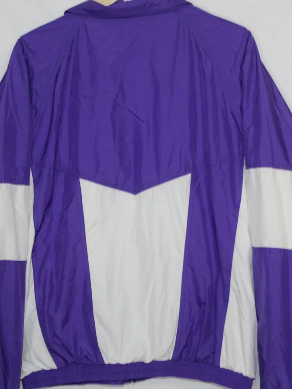 Vintage 90s sport varsity windbreaker jacket purple white zip front sports wear